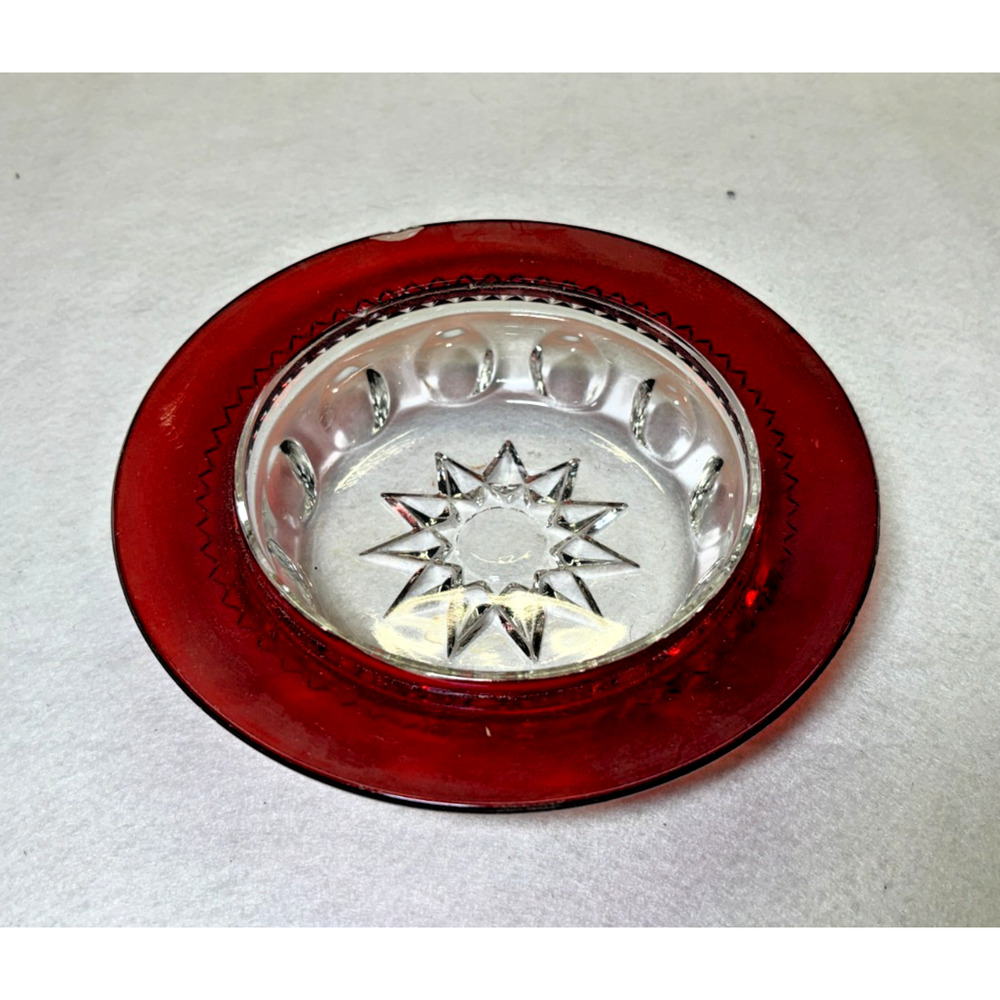 Red Flash Glass Starburst Dish Vintage Ruby Flash Pressed Glass Bowl
